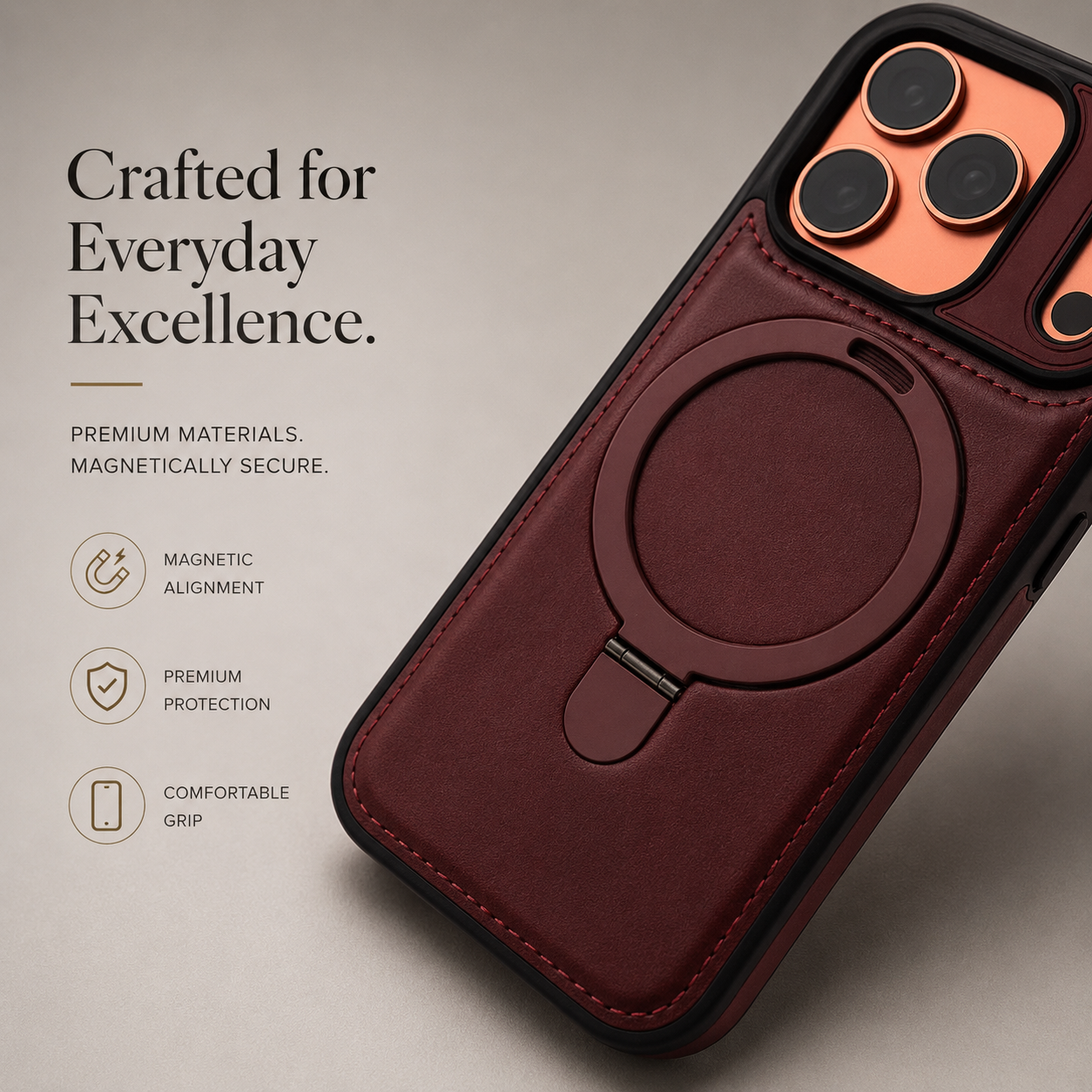 Premium iPhone Case MagSafe Compatible Magnetic Leather Cover Slim Shockproof Invisible Stand Retro Business Protective Camera Protection Full Coverage