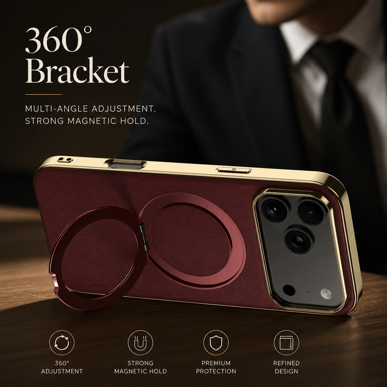 Premium iPhone Case MagSafe Compatible Magnetic Leather Ring Holder Cover Shockproof Camera Protection Slim Lightweight Anti Scratch Full Coverage