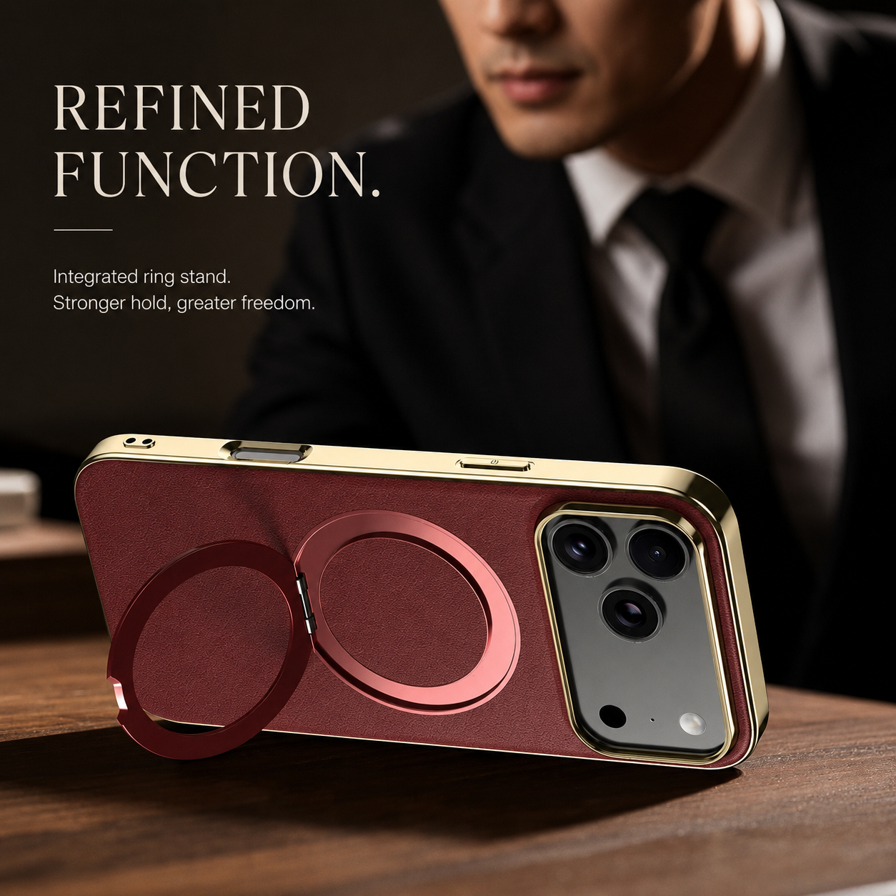 Premium iPhone Case MagSafe Compatible Magnetic Leather Ring Holder Cover Shockproof Camera Protection Slim Lightweight Anti Scratch Full Coverage