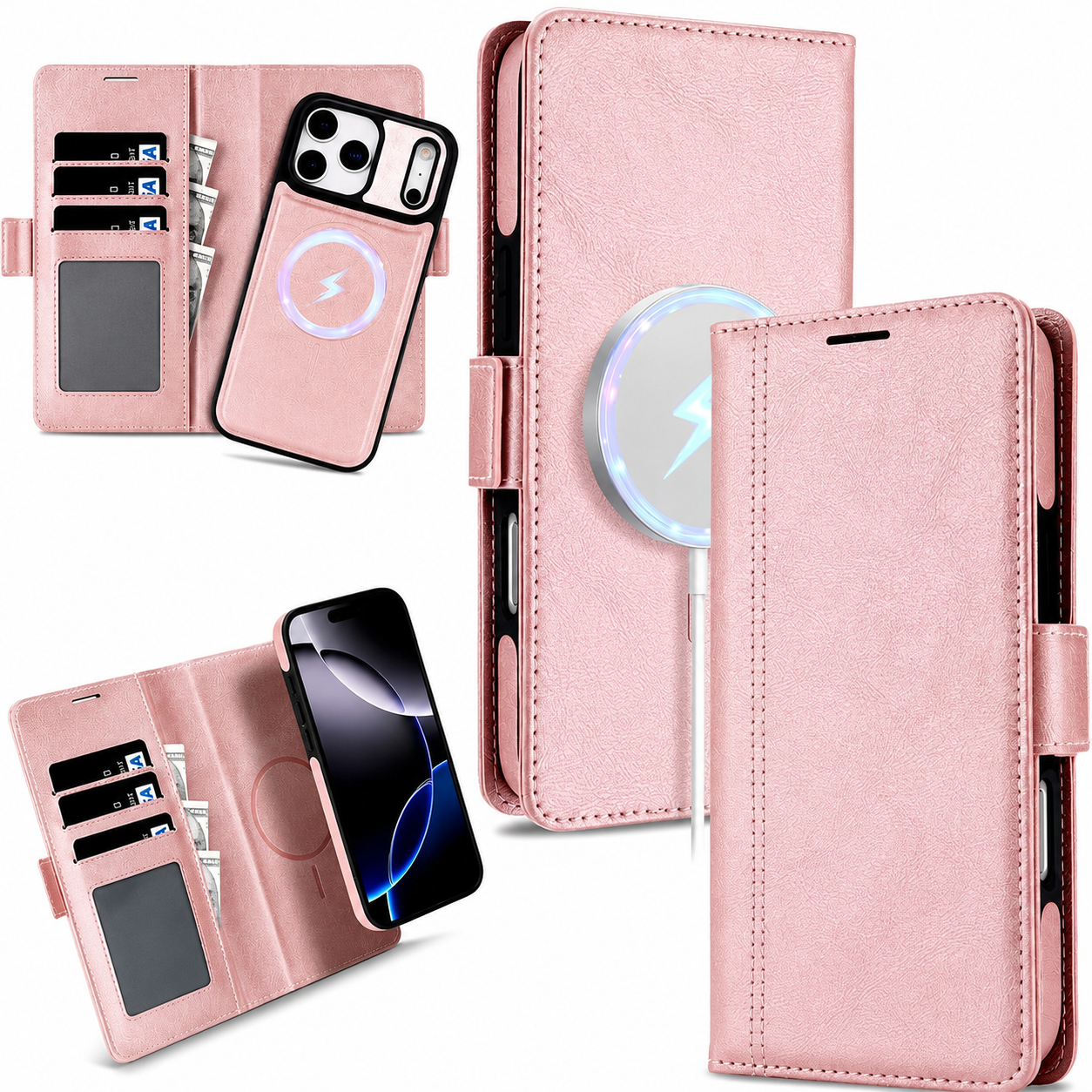 Premium iPhone Case MagSafe Compatible Magnetic Leather Wallet Cover Flip Card Holder Dual Layer Shockproof Matte Anti Fingerprint Protective Full Coverage