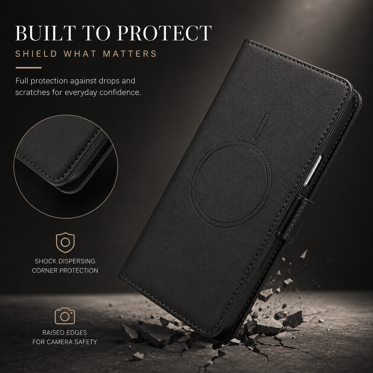Premium iPhone Case MagSafe Compatible Magnetic Leather Wallet Cover Flip Card Holder Dual Layer Shockproof Matte Anti Fingerprint Protective Full Coverage