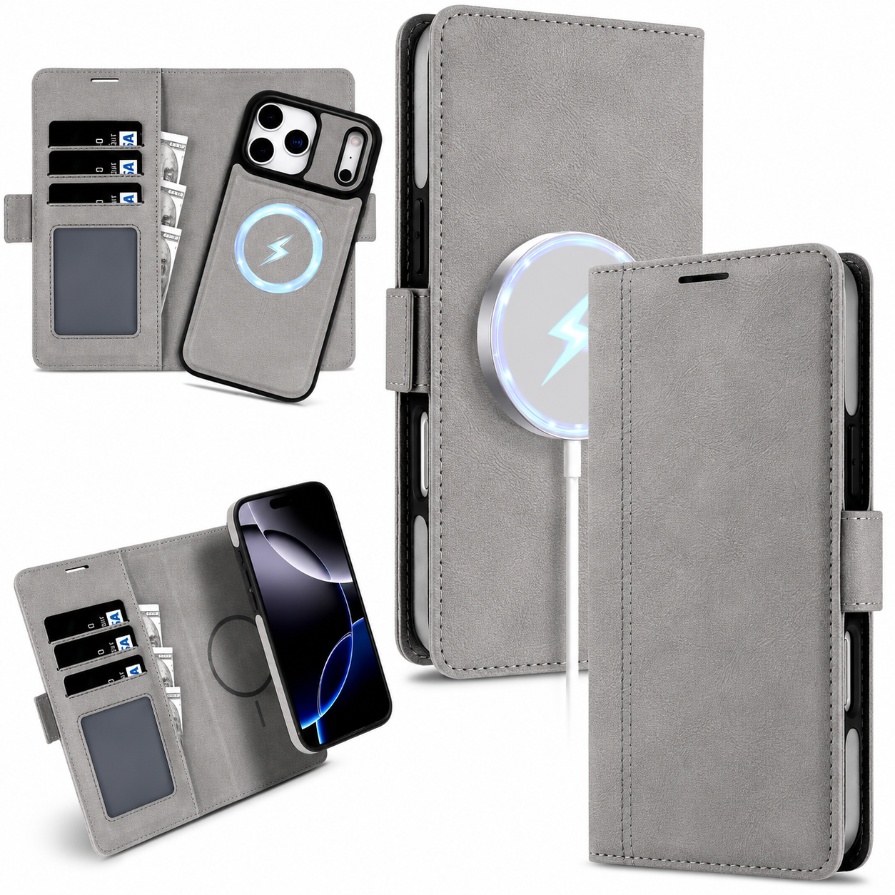 Premium iPhone Case MagSafe Compatible Magnetic Leather Wallet Cover Flip Card Holder Dual Layer Shockproof Matte Anti Fingerprint Protective Full Coverage