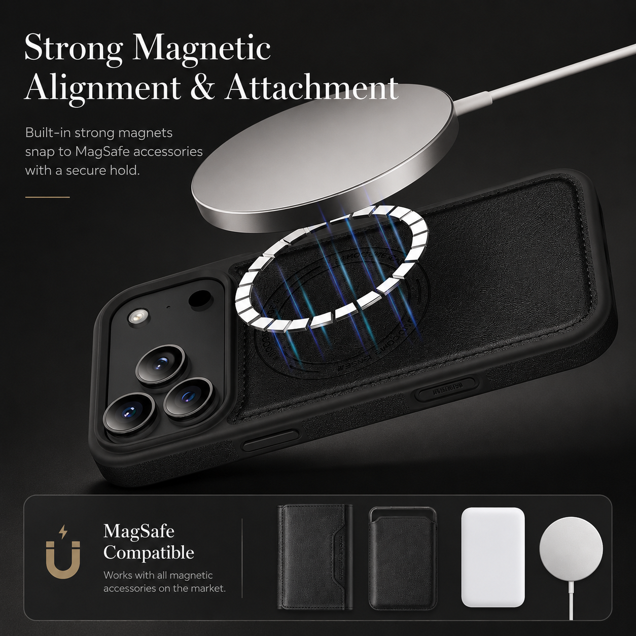 Premium iPhone Case MagSafe Compatible Magnetic Leather Wallet Cover RFID Blocking Card Holder Shockproof Protective Cover Anti Scratch Full Coverage