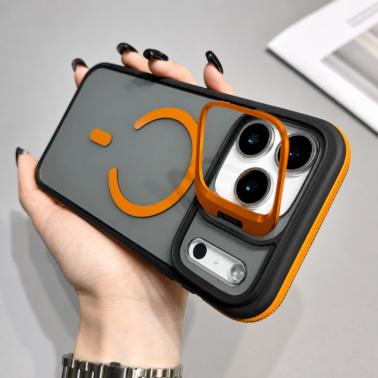 Premium iPhone Case MagSafe Compatible Magnetic Matte Clear Cover Metal Kickstand Shockproof Armor Anti Fingerprint Camera Protection Slim Full Coverage