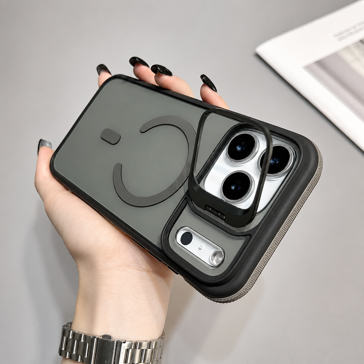 Premium iPhone Case MagSafe Compatible Magnetic Matte Clear Cover Metal Kickstand Shockproof Armor Anti Fingerprint Camera Protection Slim Full Coverage
