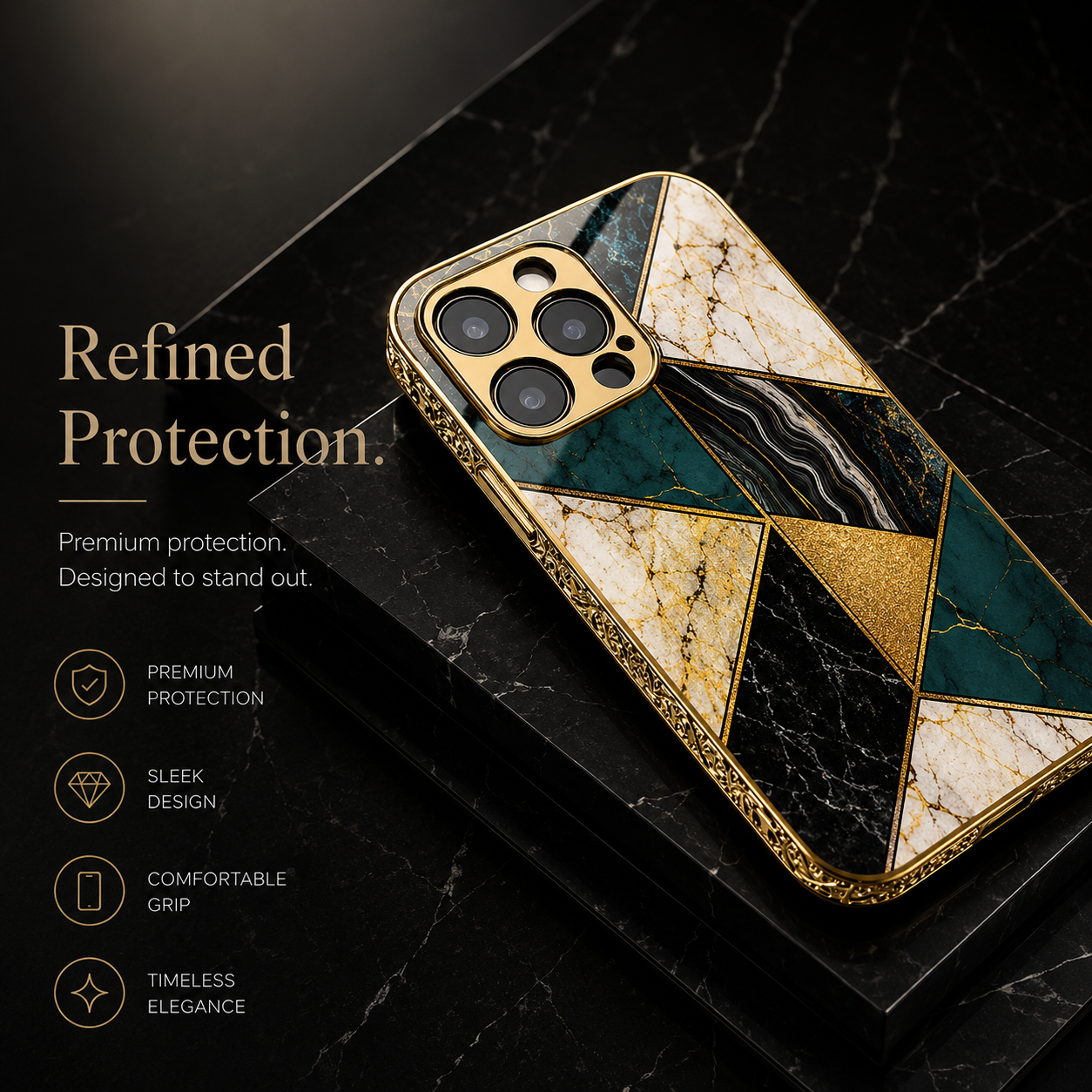 Premium iPhone Case MagSafe Compatible Marble Pattern Gold Frame Magnetic Cover Shock Absorbing Protective Camera Lens Guard Slim Full Coverage Design