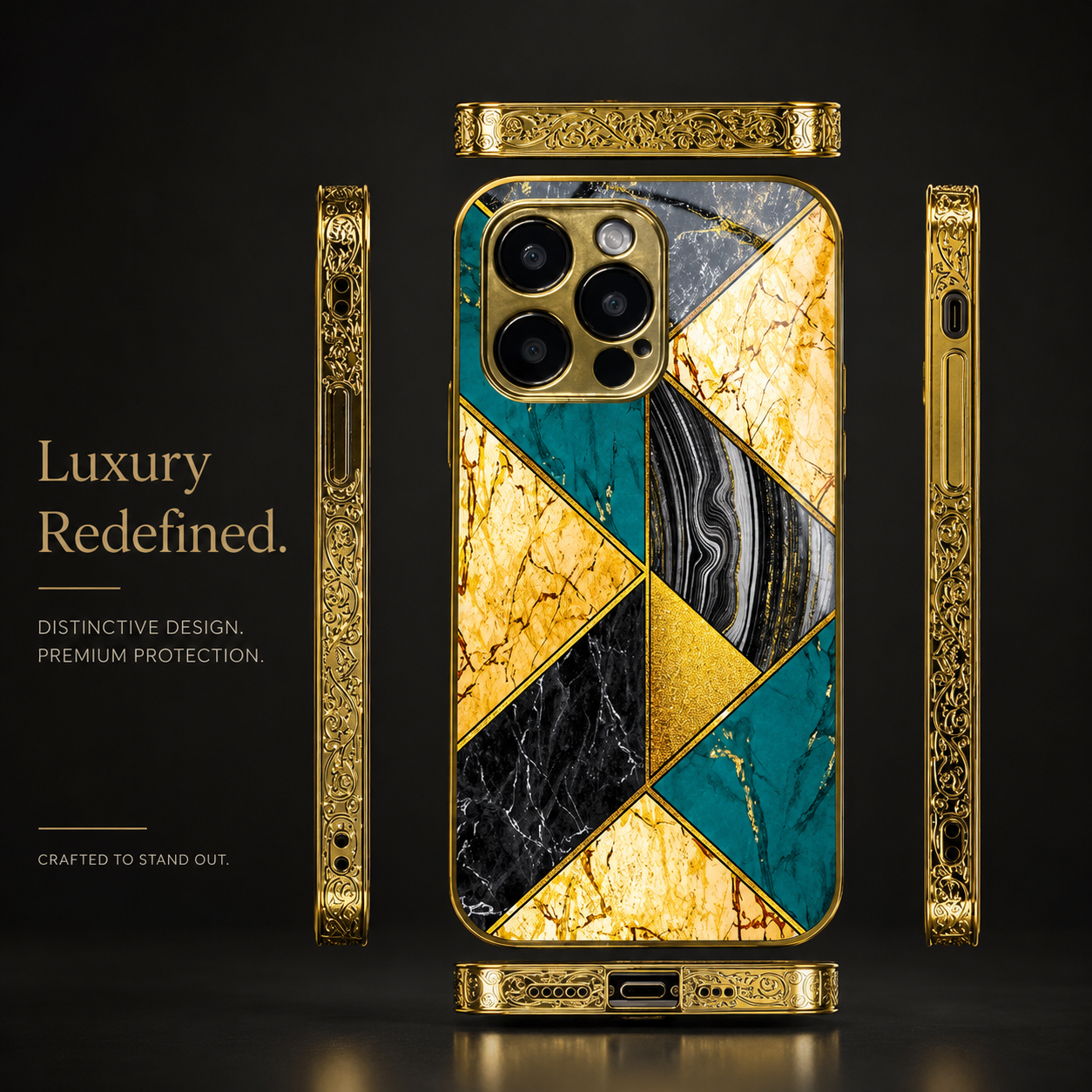 Premium iPhone Case MagSafe Compatible Marble Pattern Gold Frame Magnetic Cover Shock Absorbing Protective Camera Lens Guard Slim Full Coverage Design