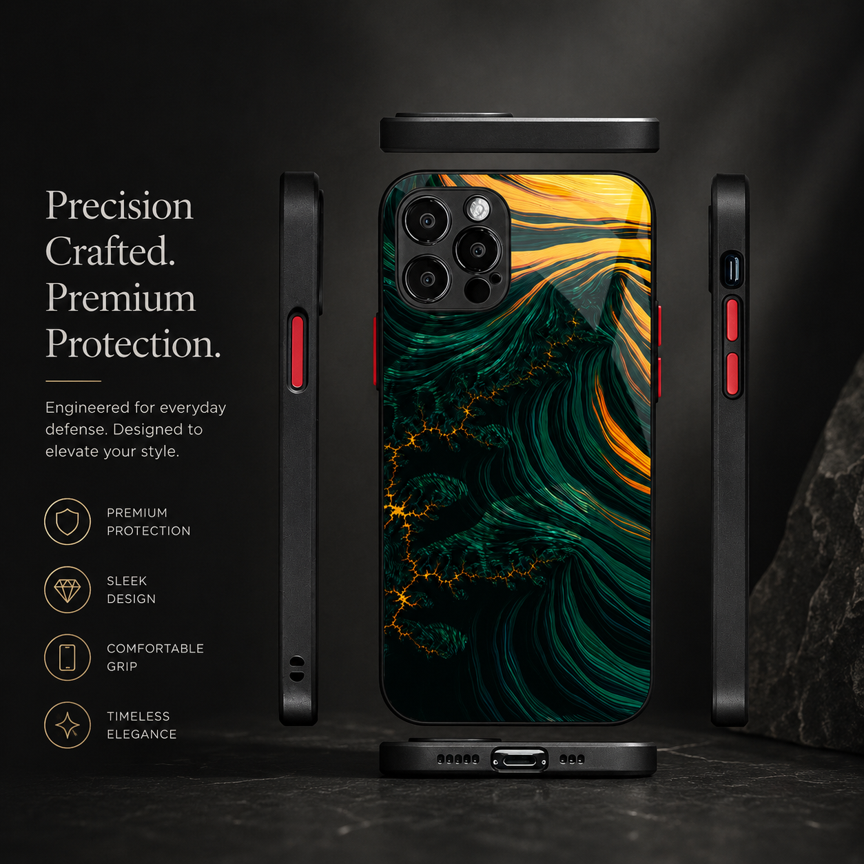 Premium iPhone Case MagSafe Compatible Marble Pattern Gold Frame Magnetic Cover Shock Absorbing Protective Camera Lens Guard Slim Full Coverage Design