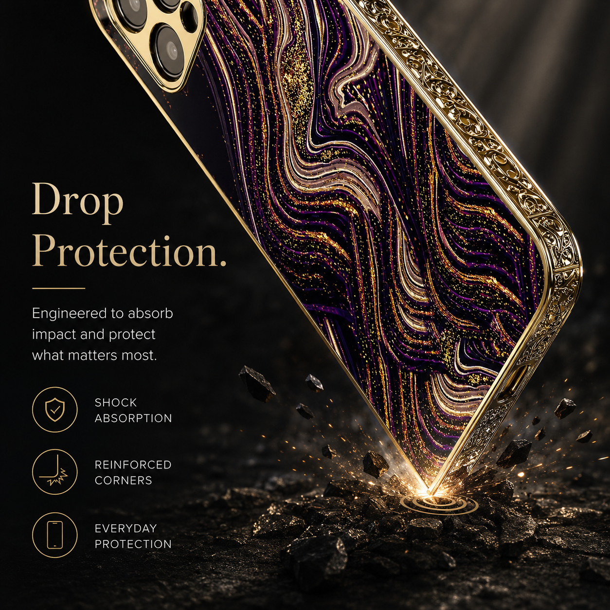 Premium iPhone Case MagSafe Compatible Marble Pattern Gold Frame Magnetic Cover Shock Absorbing Protective Camera Lens Guard Slim Full Coverage Design