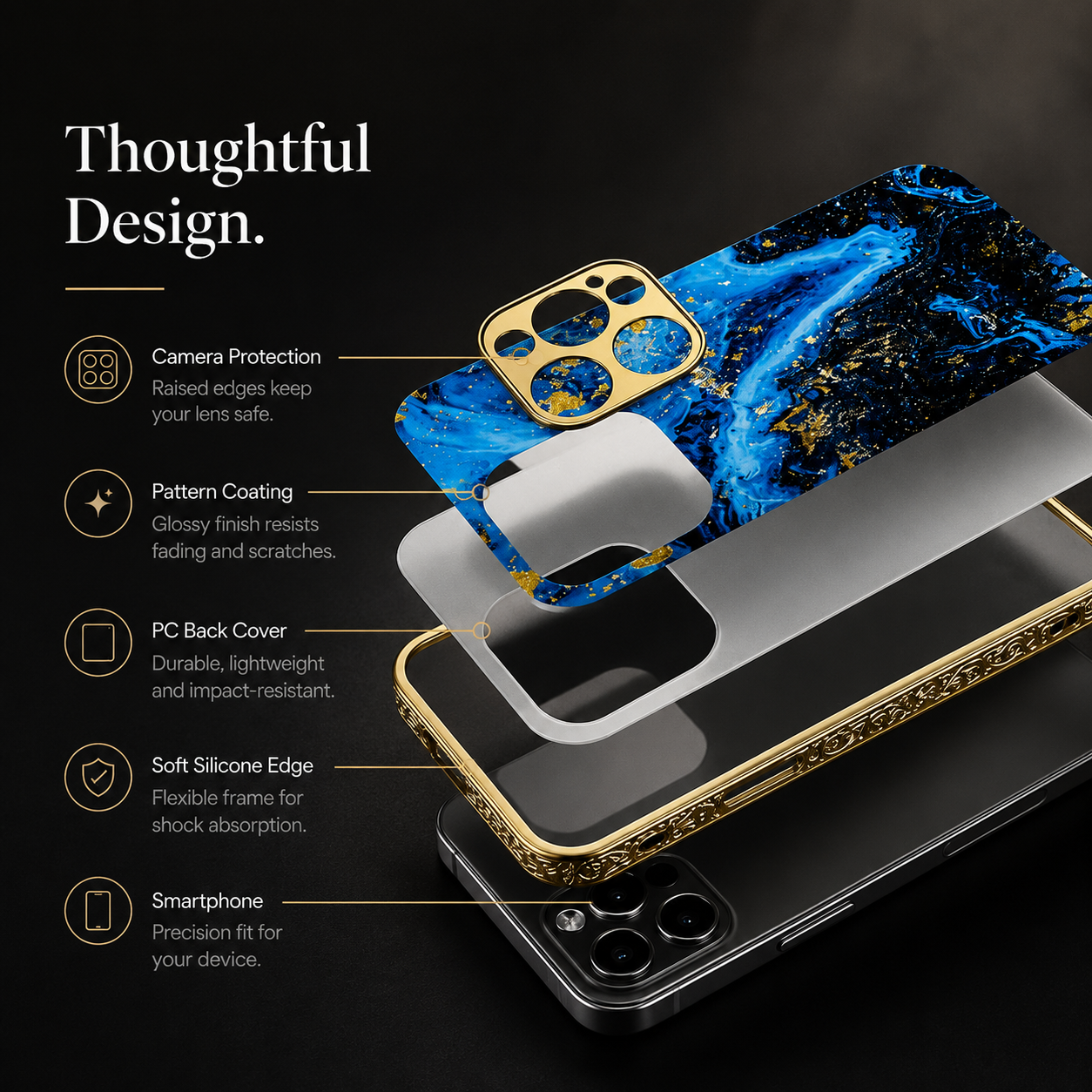 Premium iPhone Case MagSafe Compatible Marble Pattern Gold Frame Magnetic Cover Shock Absorbing Protective Camera Lens Guard Slim Full Coverage Design