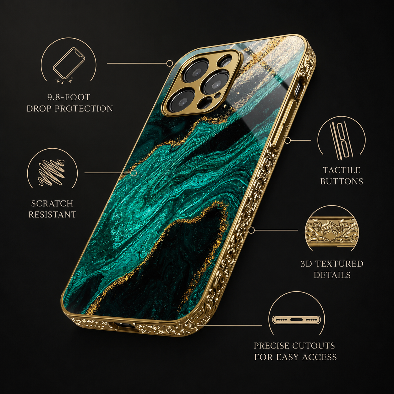 Premium iPhone Case MagSafe Compatible Marble Pattern Gold Frame Magnetic Cover Shock Absorbing Protective Camera Lens Guard Slim Full Coverage Design