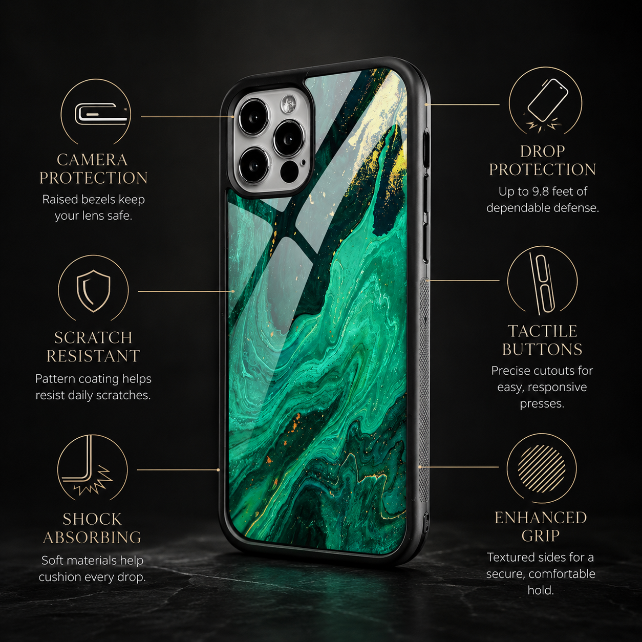 Premium iPhone Case MagSafe Compatible Marble Pattern Gold Frame Magnetic Cover Shock Absorbing Protective Camera Lens Guard Slim Full Coverage Design