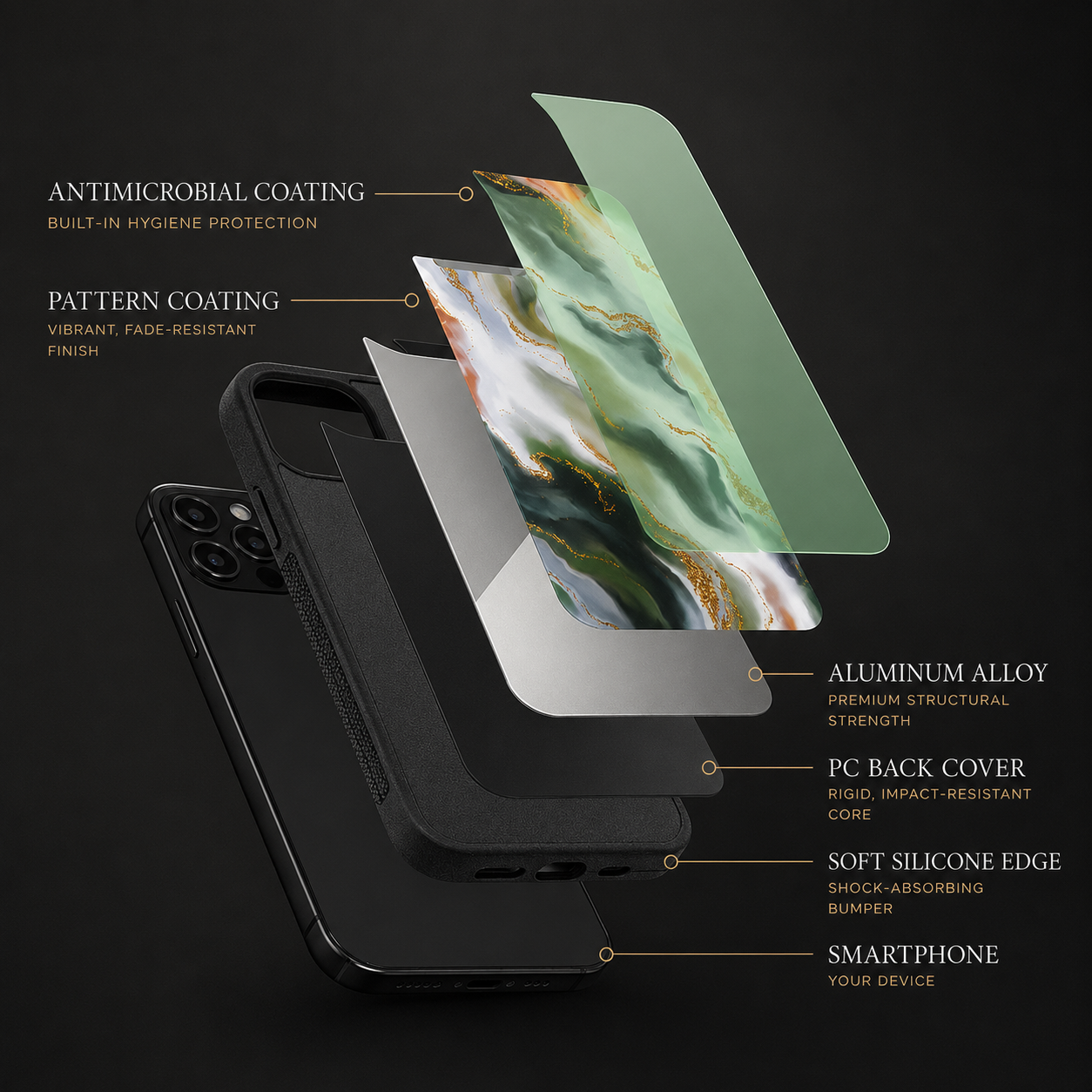 Premium iPhone Case MagSafe Compatible Marble Pattern Gold Frame Magnetic Cover Shock Absorbing Protective Camera Lens Guard Slim Full Coverage Design