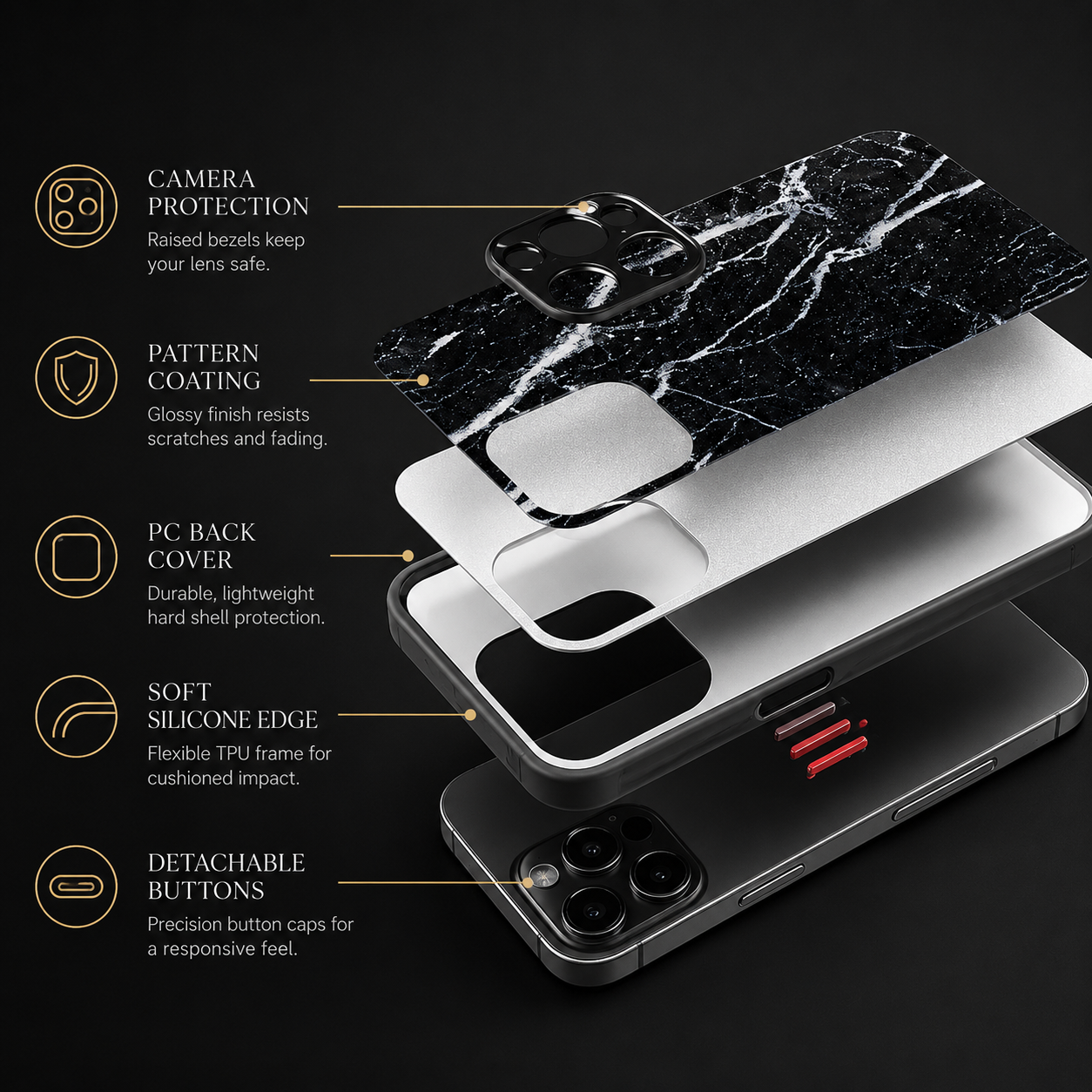 Premium iPhone Case MagSafe Compatible Marble Pattern Gold Frame Magnetic Cover Shock Absorbing Protective Camera Lens Guard Slim Full Coverage Design
