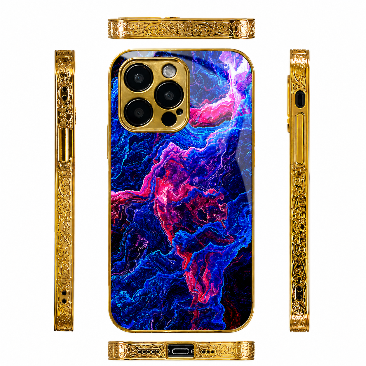 Premium iPhone Case MagSafe Compatible Marble Pattern Gold Frame Magnetic Cover Shock Absorbing Protective Camera Lens Guard Slim Full Coverage Design