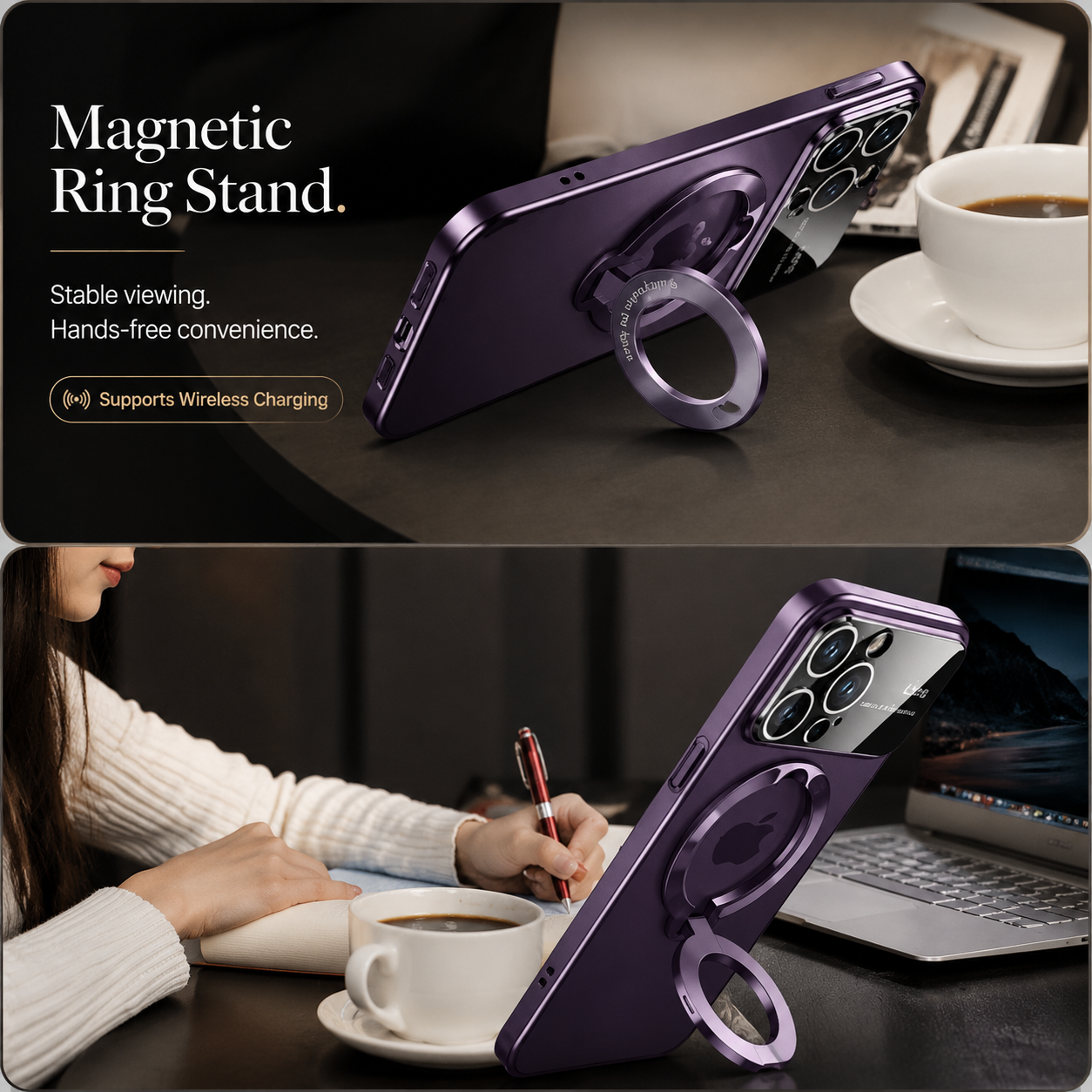 Premium iPhone Case MagSafe Compatible Matte Hard PC Cover Ring Stand Magnetic Shockproof Protective Camera Lens Guard Ultra Thin Slim Design