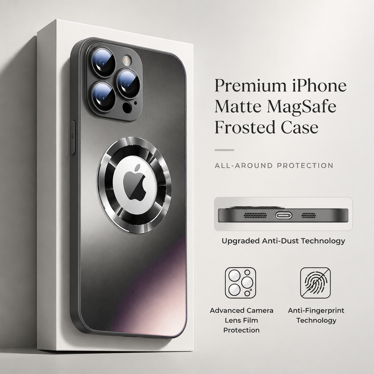 Premium iPhone Case MagSafe Compatible Matte Slim Magnetic Cover Shock Absorbing Protective Camera Lens Guard Full Coverage Minimal Design
