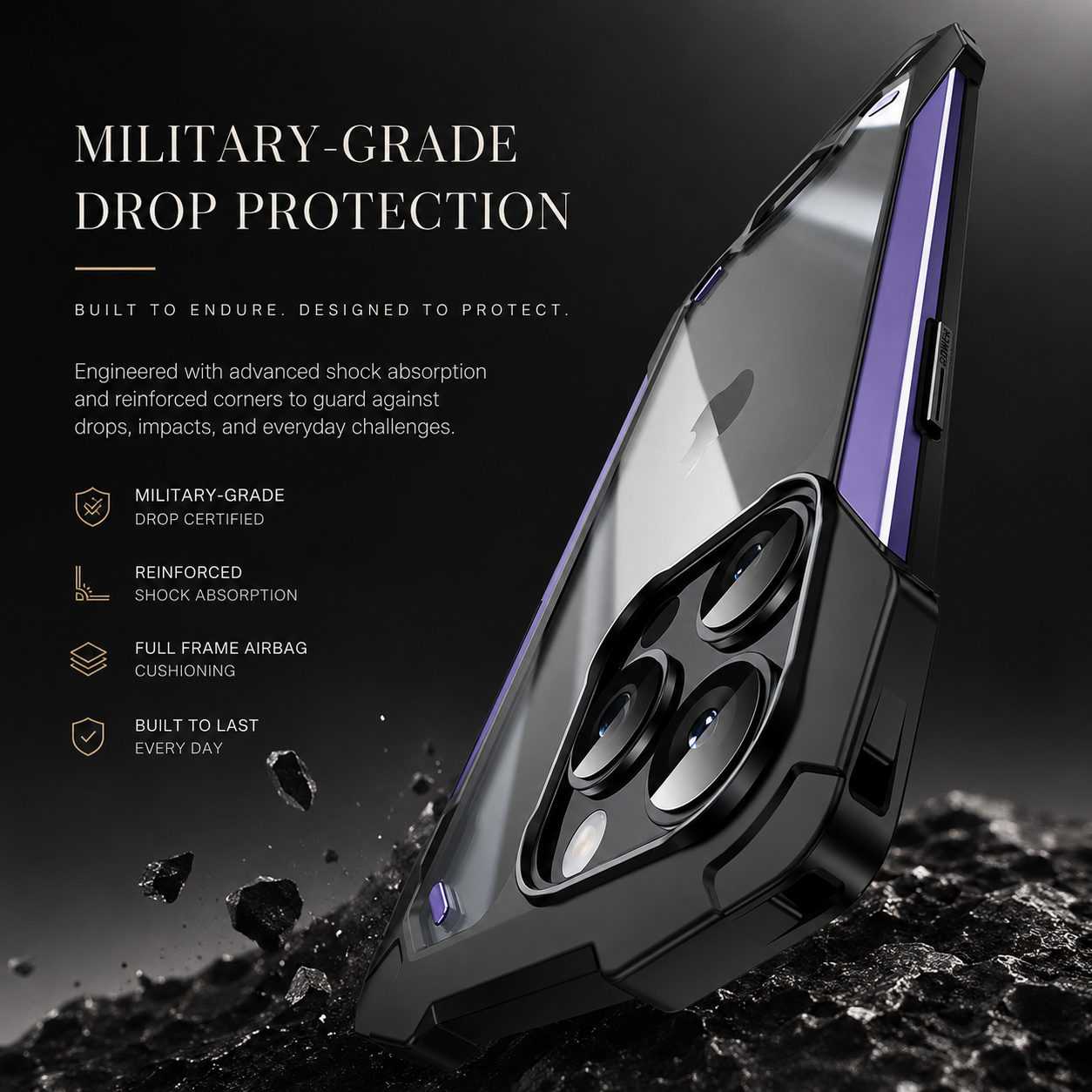 Premium iPhone Case MagSafe Compatible Military Armor Rugged Cover Dual Layer Metal Frame Tempered Glass Full Body Shockproof Camera Protection