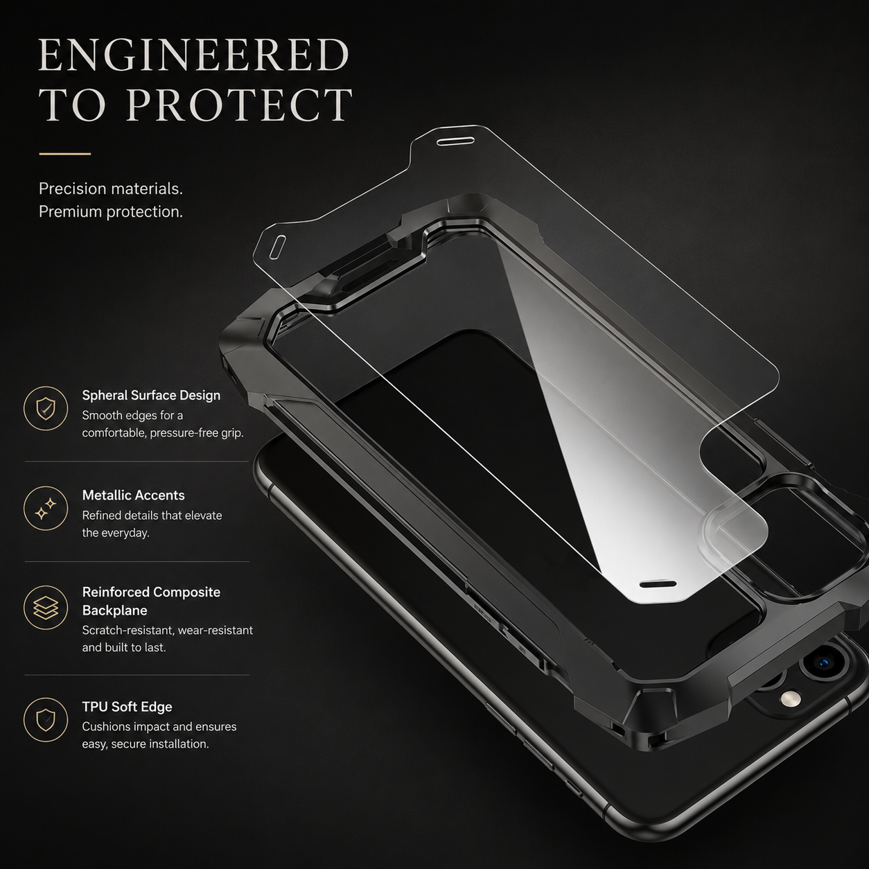 Premium iPhone Case MagSafe Compatible Military Armor Rugged Cover Dual Layer Metal Frame Tempered Glass Full Body Shockproof Camera Protection