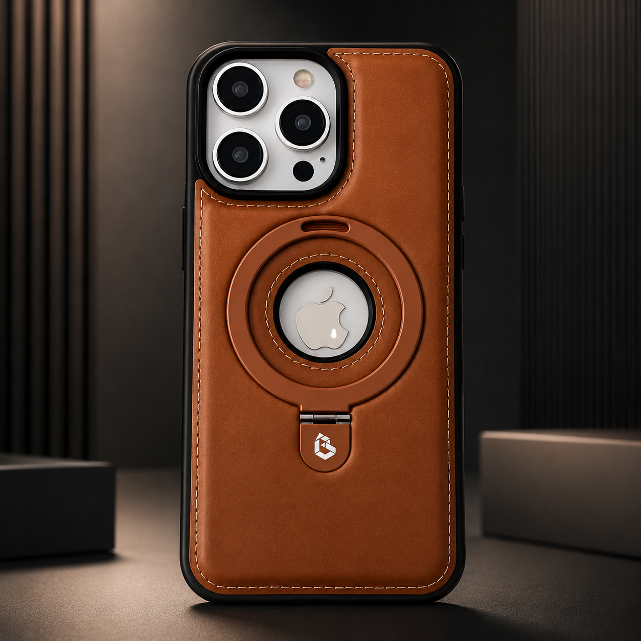 Premium iPhone Case MagSafe Compatible PU Leather Ring Stand Magnetic Cover 360 Rotating Kickstand Shockproof Camera Lens Protection Slim Design