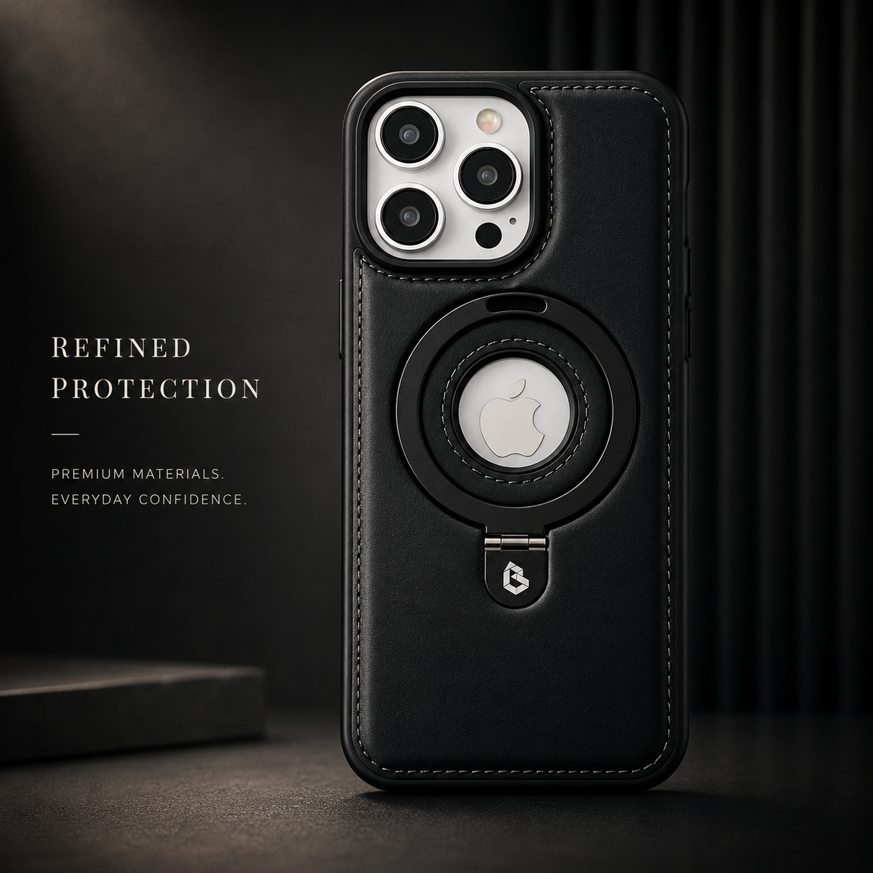 Premium iPhone Case MagSafe Compatible PU Leather Ring Stand Magnetic Cover 360 Rotating Kickstand Shockproof Camera Lens Protection Slim Design