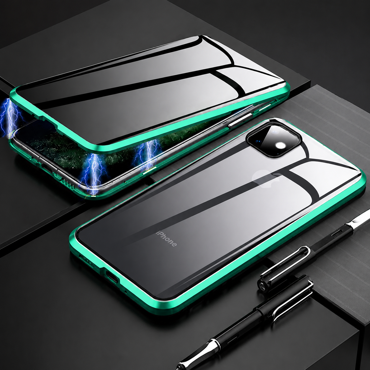 Premium iPhone Case MagSafe Compatible Privacy Screen Glass Cover 360 Full Body Magnetic Shock Absorbing Protective Camera Lens Guard Slim Design