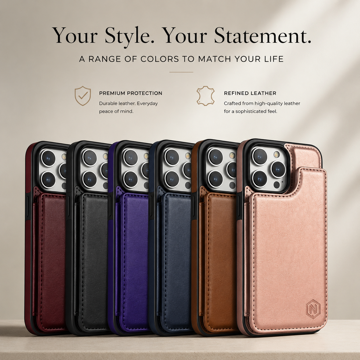 Premium iPhone Case MagSafe Compatible RFID Blocking Leather Flip Wallet Cover Card Holder Magnetic Closure Stand Shockproof Protective Design