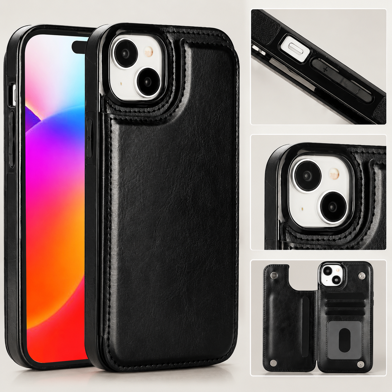 Premium iPhone Case MagSafe Compatible RFID Blocking Leather Flip Wallet Cover Card Holder Magnetic Closure Stand Shockproof Protective Design