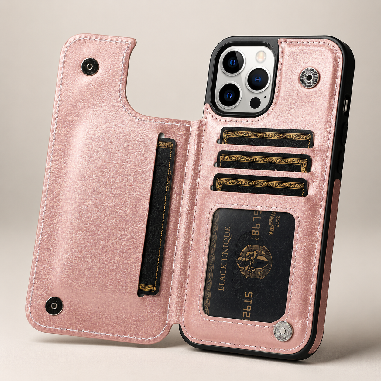 Premium iPhone Case MagSafe Compatible RFID Blocking Leather Flip Wallet Cover Card Holder Magnetic Closure Stand Shockproof Protective Design