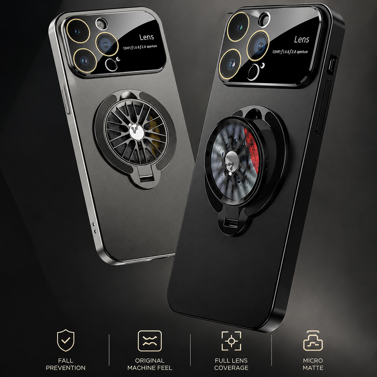 Premium iPhone Case MagSafe Compatible Rotating Ring Stand Magnetic Cover Foldable Kickstand Shockproof Protective Camera Lens Protection Slim Design