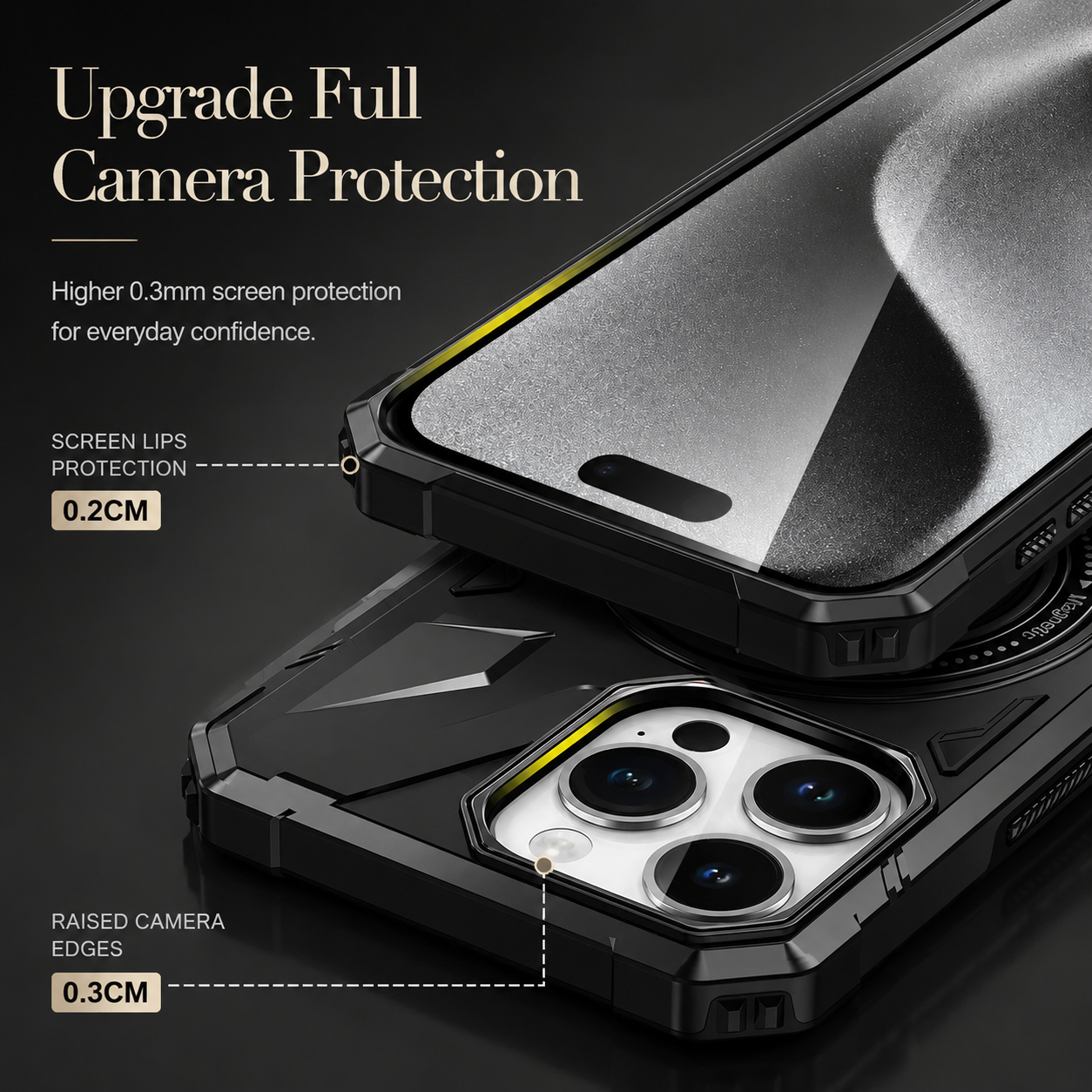 Premium iPhone Case MagSafe Compatible Rugged Armor Cover Hard PC Ring Stand Magnetic Shockproof Protective 360 Rotating Kickstand Camera Lens Guard