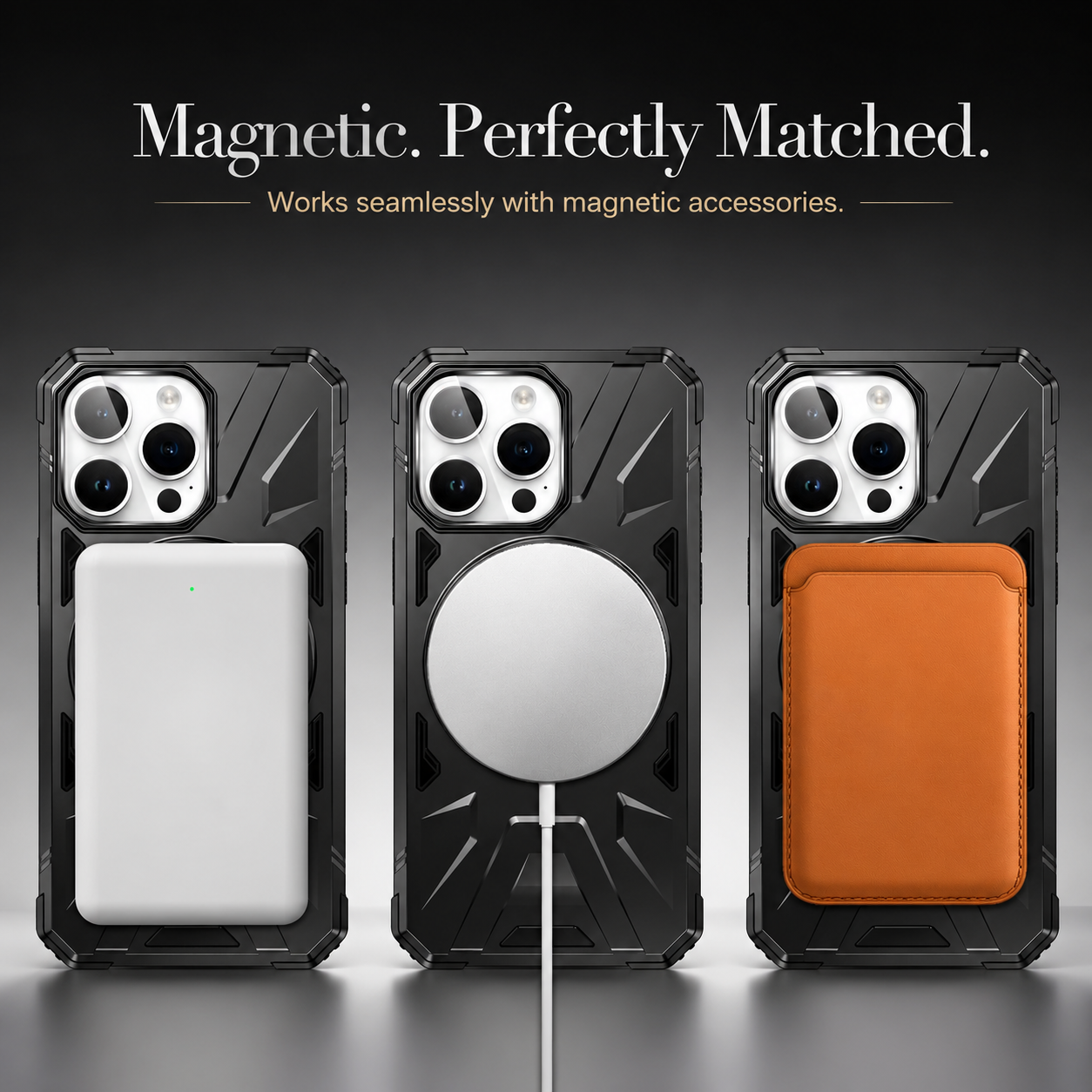 Premium iPhone Case MagSafe Compatible Rugged Armor Cover Hard PC Ring Stand Magnetic Shockproof Protective 360 Rotating Kickstand Camera Lens Guard
