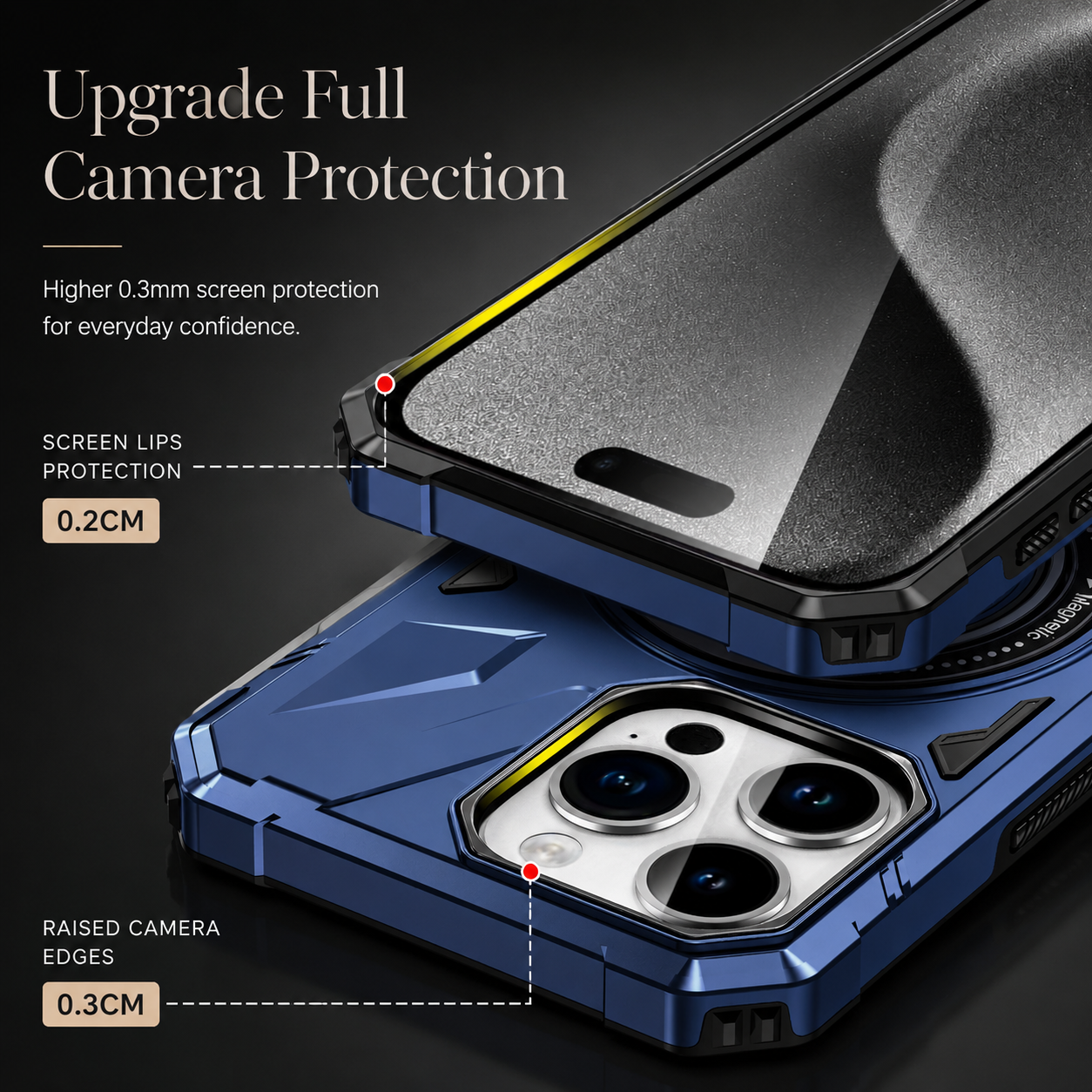 Premium iPhone Case MagSafe Compatible Rugged Armor Cover Hard PC Ring Stand Magnetic Shockproof Protective 360 Rotating Kickstand Camera Lens Guard