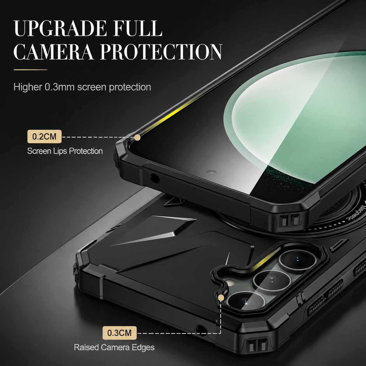 Premium iPhone Case MagSafe Compatible Rugged Armor Cover Hard PC Ring Stand Magnetic Shockproof Protective 360 Rotating Kickstand Camera Lens Guard