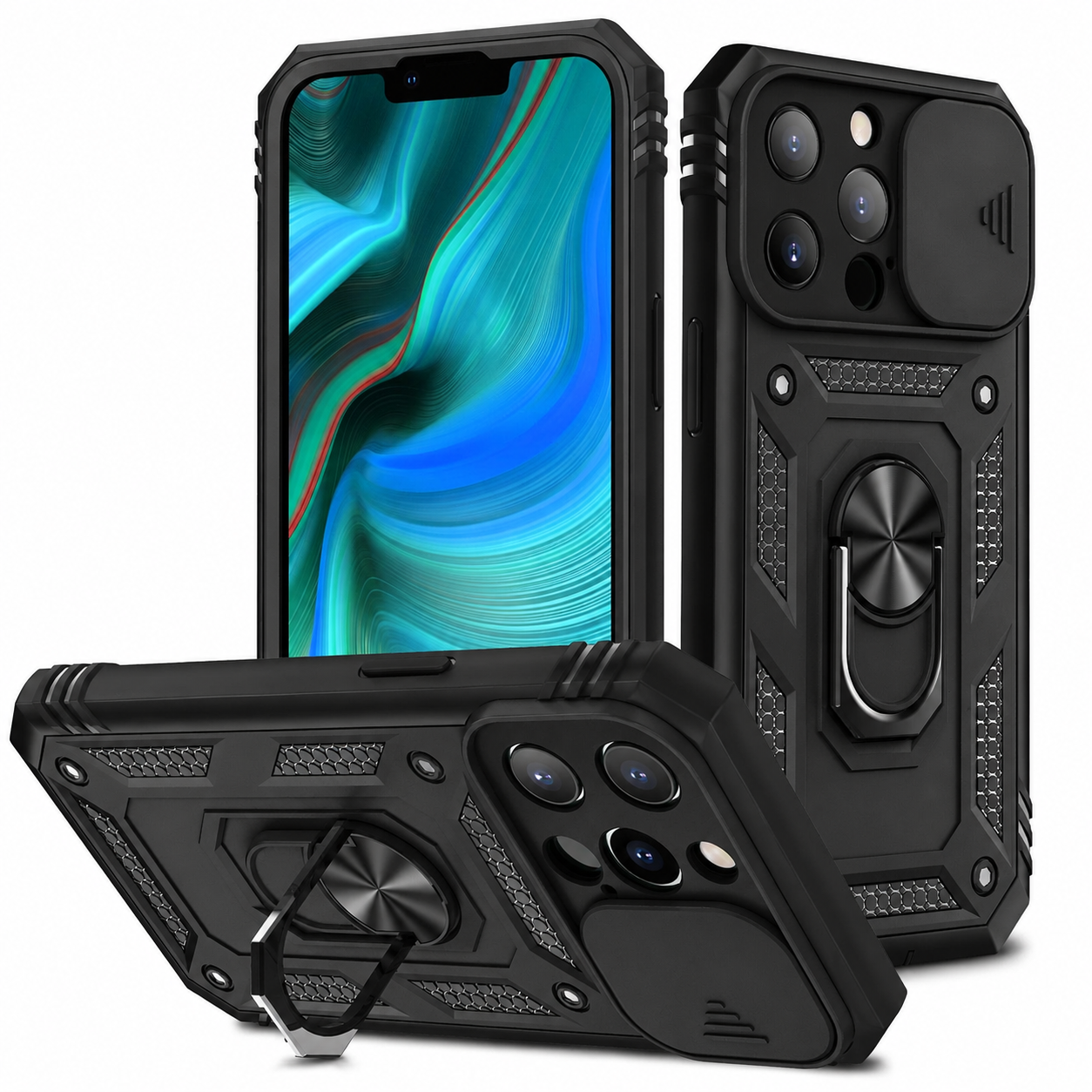 Premium iPhone Case MagSafe Compatible Rugged Armor Cover Kickstand Card Holder Magnetic Shockproof Heavy Duty Protective Camera Guard 360 Design