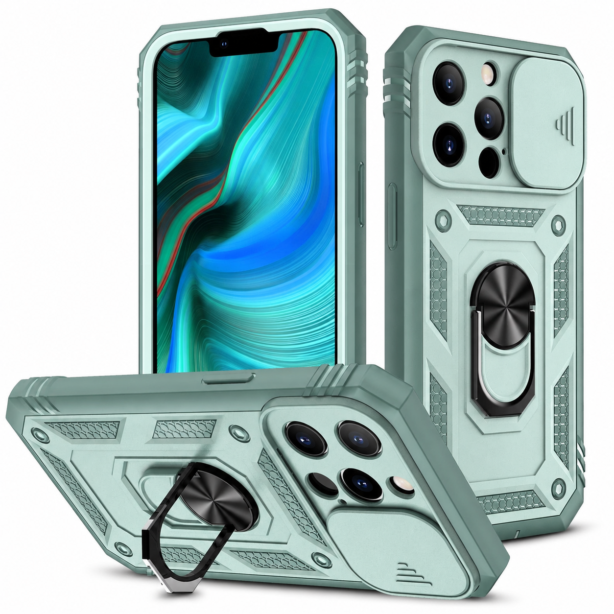 Premium iPhone Case MagSafe Compatible Rugged Armor Cover Kickstand Card Holder Magnetic Shockproof Heavy Duty Protective Camera Guard 360 Design
