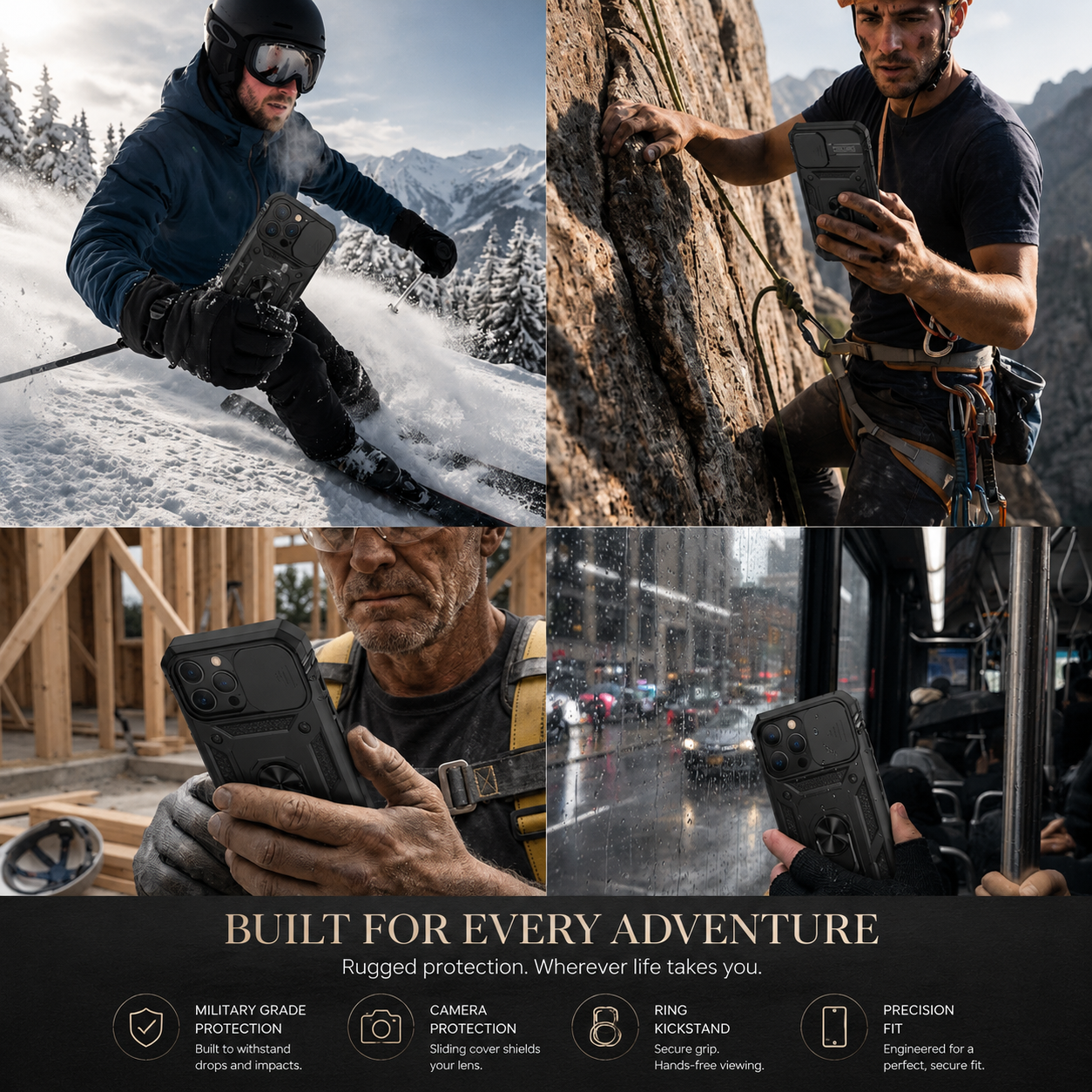 Premium iPhone Case MagSafe Compatible Rugged Armor Cover Kickstand Card Holder Magnetic Shockproof Heavy Duty Protective Camera Guard 360 Design