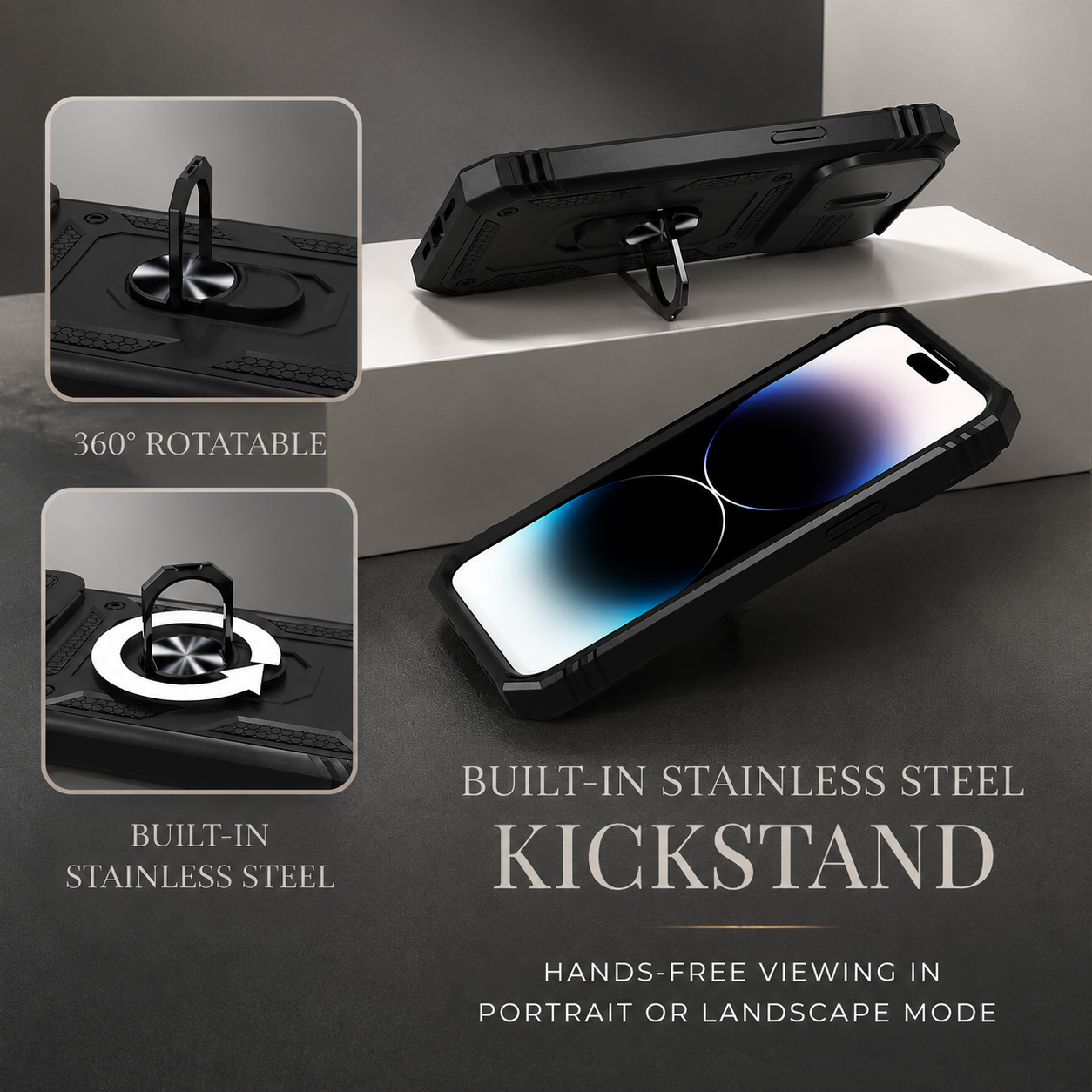Premium iPhone Case MagSafe Compatible Rugged Armor Cover Kickstand Card Holder Magnetic Shockproof Heavy Duty Protective Camera Guard 360 Design