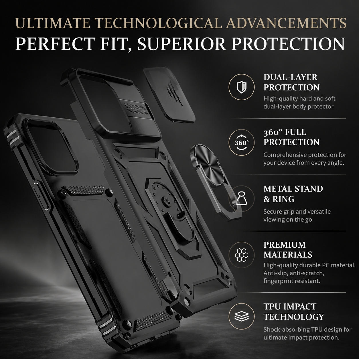 Premium iPhone Case MagSafe Compatible Rugged Armor Cover Kickstand Card Holder Magnetic Shockproof Heavy Duty Protective Camera Guard 360 Design