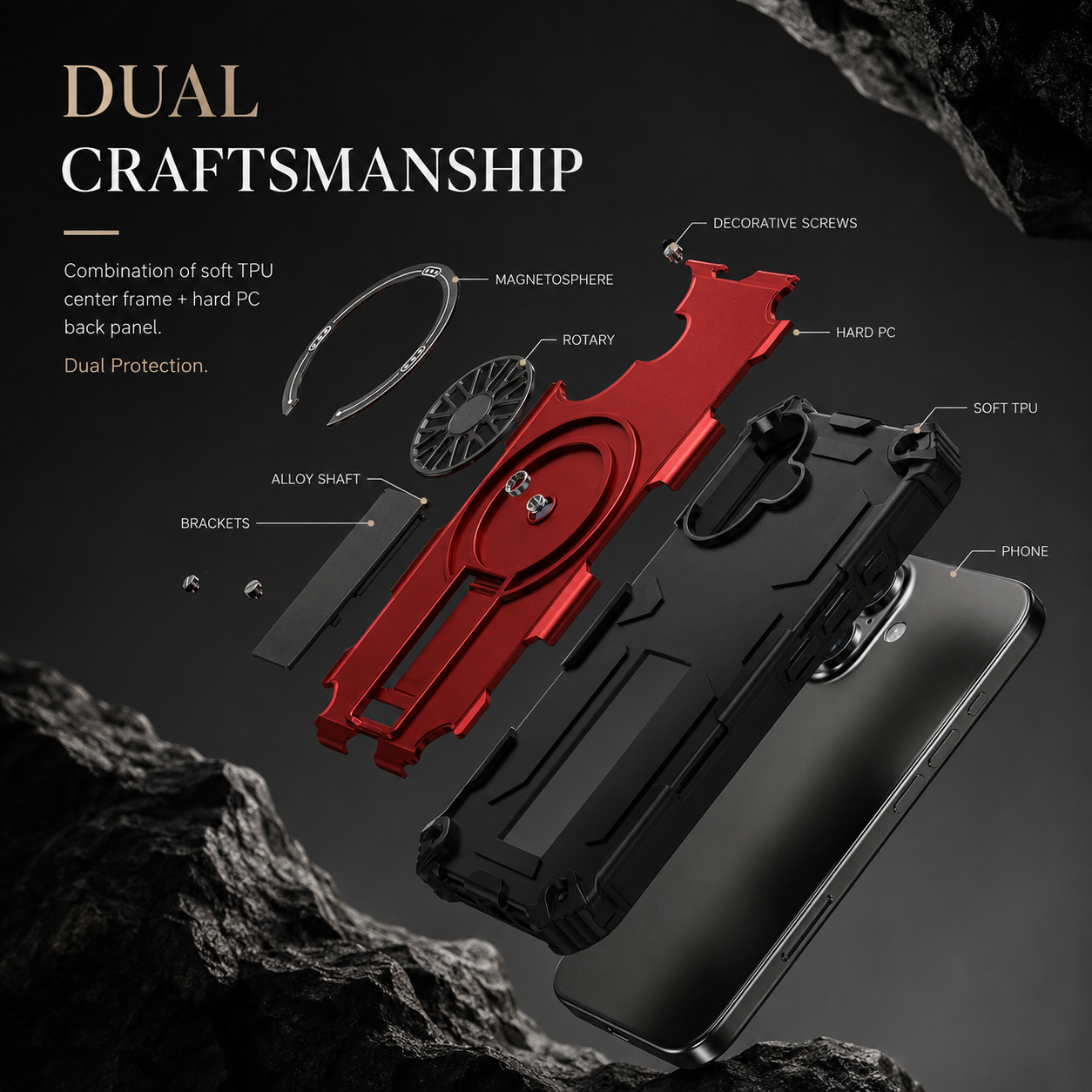 Premium iPhone Case MagSafe Compatible Rugged Armor Magnetic Cover Bracket Stand Dual Layer Shockproof PC TPU Anti Fingerprint Full Coverage Protection