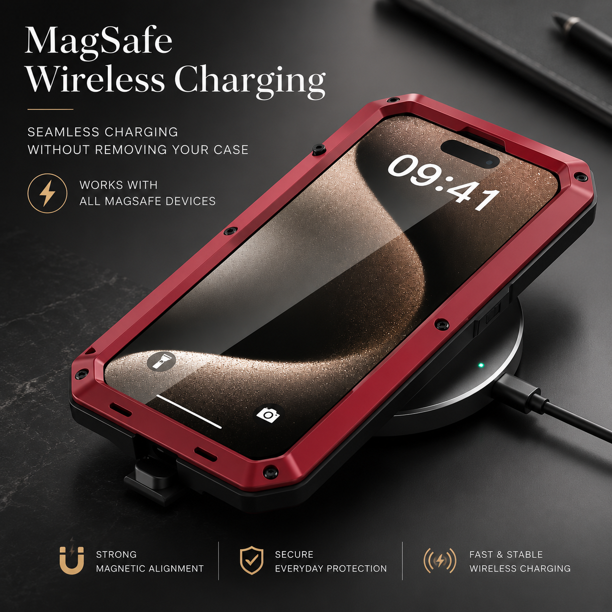 Premium iPhone Case MagSafe Compatible Rugged Armor Metal Hybrid Cover Full Body Shockproof Camera Protector Tempered Glass Waterproof Design