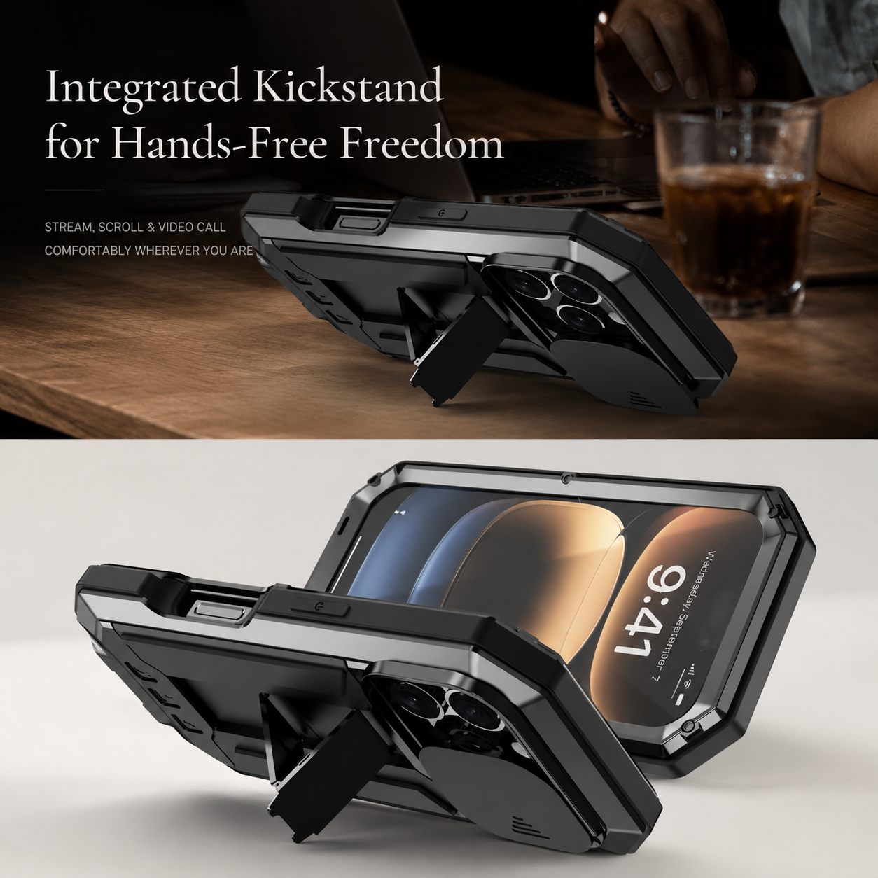 Premium iPhone Case MagSafe Compatible Rugged Armor Metal Hybrid Cover Full Body Shockproof Camera Protector Tempered Glass Waterproof Design
