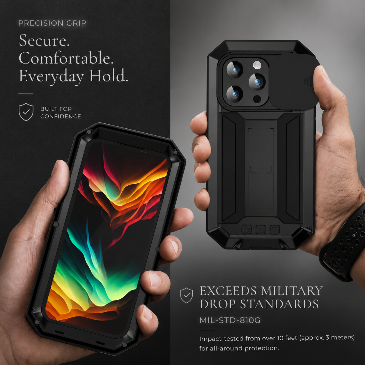 Premium iPhone Case MagSafe Compatible Rugged Armor Metal Hybrid Cover Full Body Shockproof Camera Protector Tempered Glass Waterproof Design