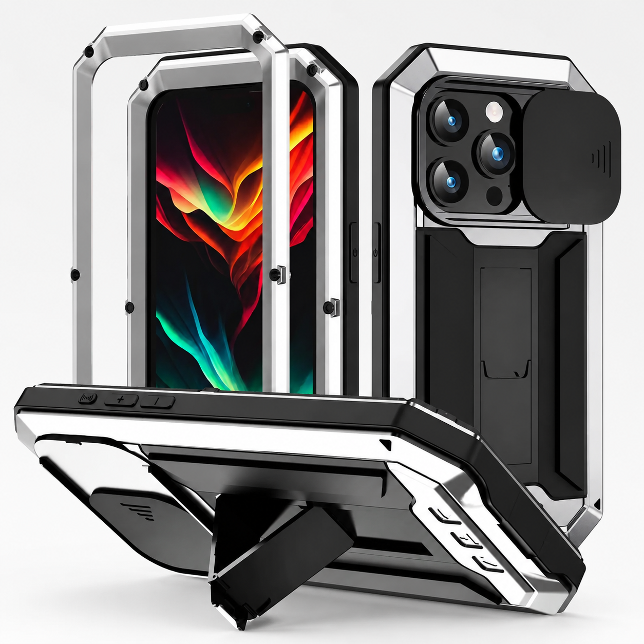 Premium iPhone Case MagSafe Compatible Rugged Armor Metal Hybrid Cover Full Body Shockproof Camera Protector Tempered Glass Waterproof Design