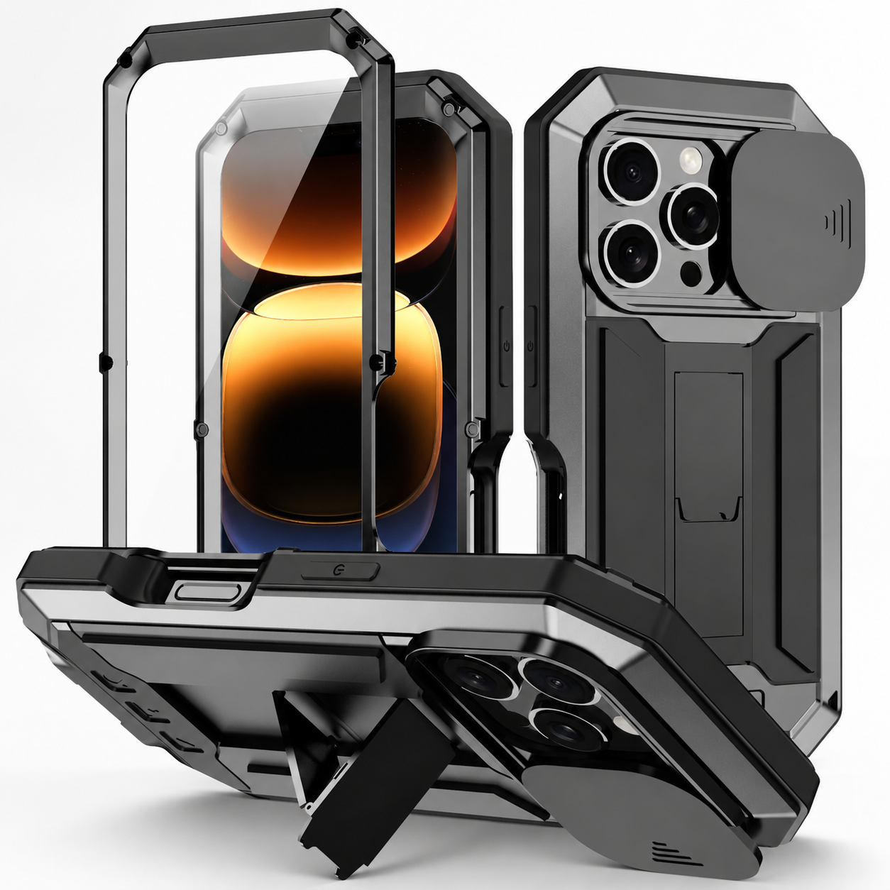 Premium iPhone Case MagSafe Compatible Rugged Armor Metal Hybrid Cover Full Body Shockproof Camera Protector Tempered Glass Waterproof Design