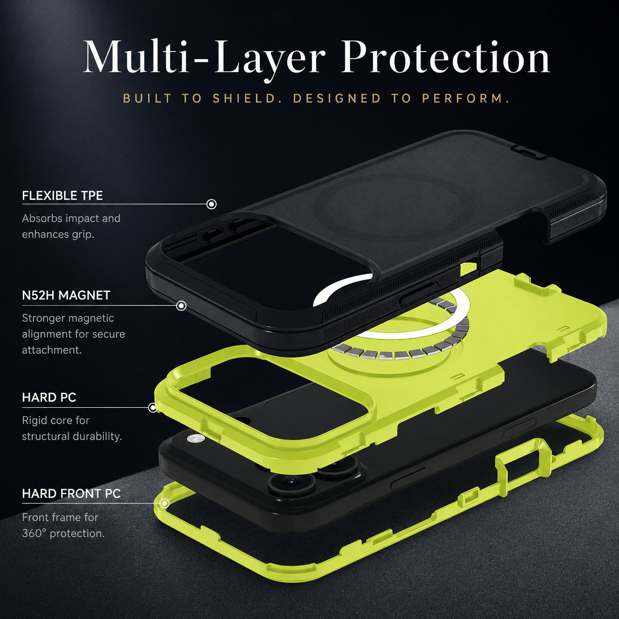 Premium iPhone Case MagSafe Compatible Rugged Armor Shockproof Protective Cover PC TPU Defender Anti Slip Scratch Resistant Wireless Charging Full Coverage