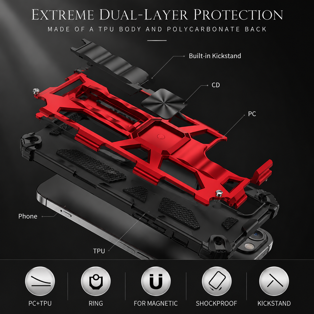 Premium iPhone Case MagSafe Compatible Rugged Camouflage Armor Cover Kickstand Magnetic Shockproof Heavy Duty Camera Lens Guard Full Coverage Design
