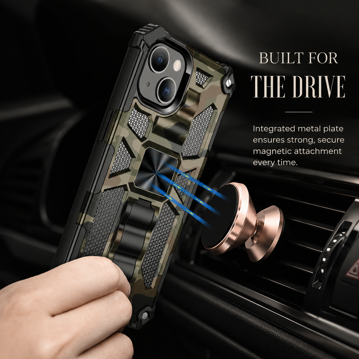 Premium iPhone Case MagSafe Compatible Rugged Camouflage Armor Cover Kickstand Magnetic Shockproof Heavy Duty Camera Lens Guard Full Coverage Design