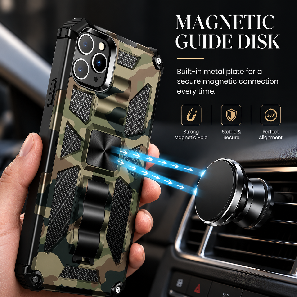 Premium iPhone Case MagSafe Compatible Rugged Camouflage Armor Cover Kickstand Magnetic Shockproof Heavy Duty Camera Lens Guard Full Coverage Design