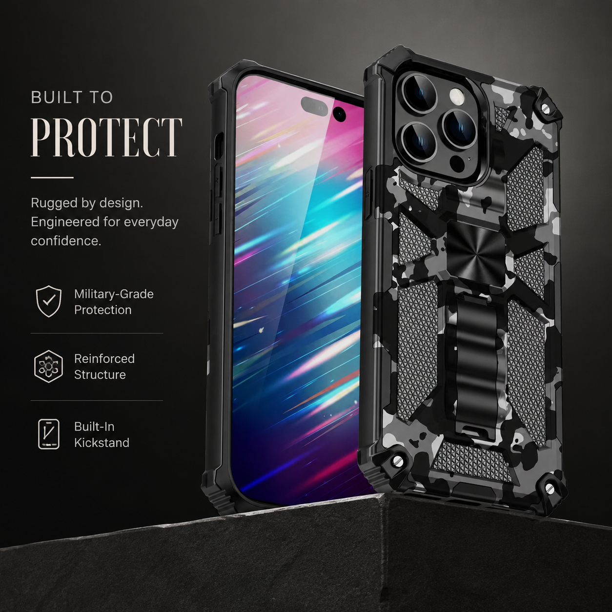 Premium iPhone Case MagSafe Compatible Rugged Camouflage Armor Cover Kickstand Magnetic Shockproof Heavy Duty Camera Lens Guard Full Coverage Design